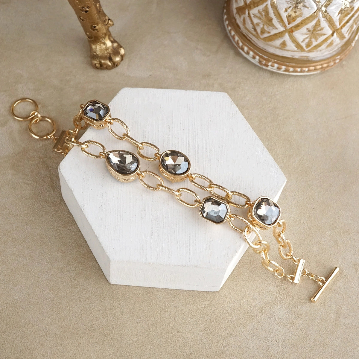 Gray Crystal Double Chain Bracelet