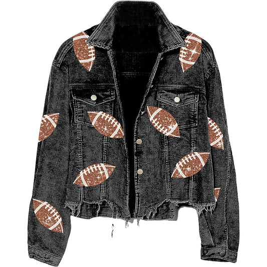 Cropped Corduroy Sequin Football Jacket