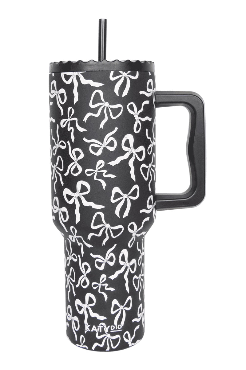 Black Tumbler with White Bows | 38 oz