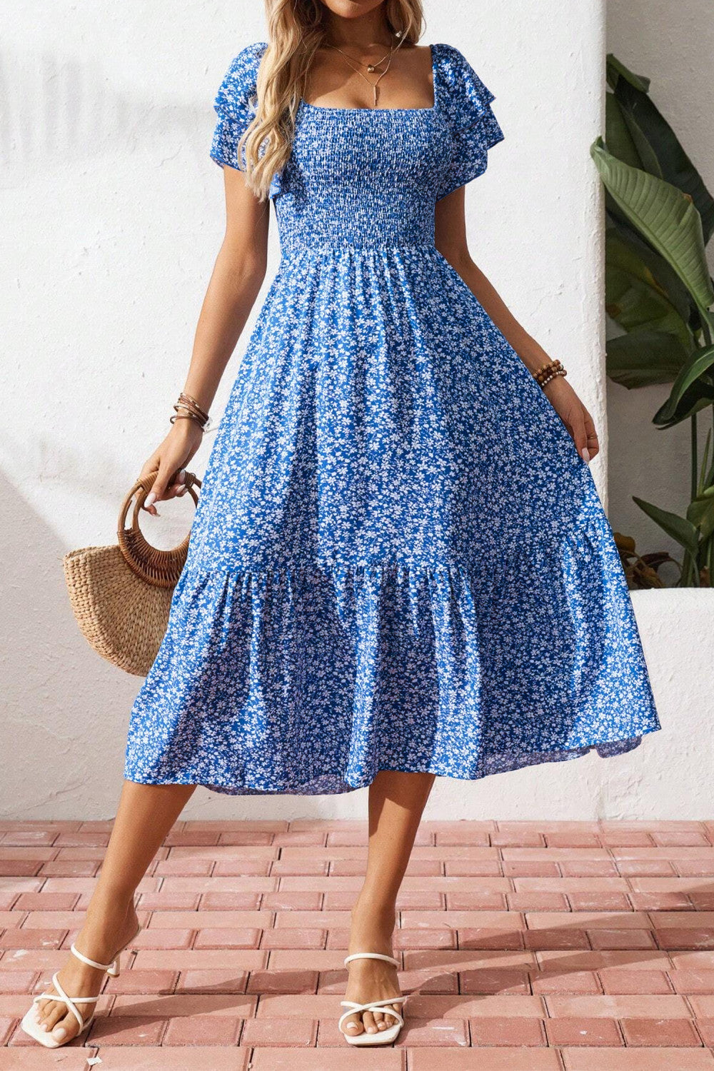 Blue Floral Midi Dress