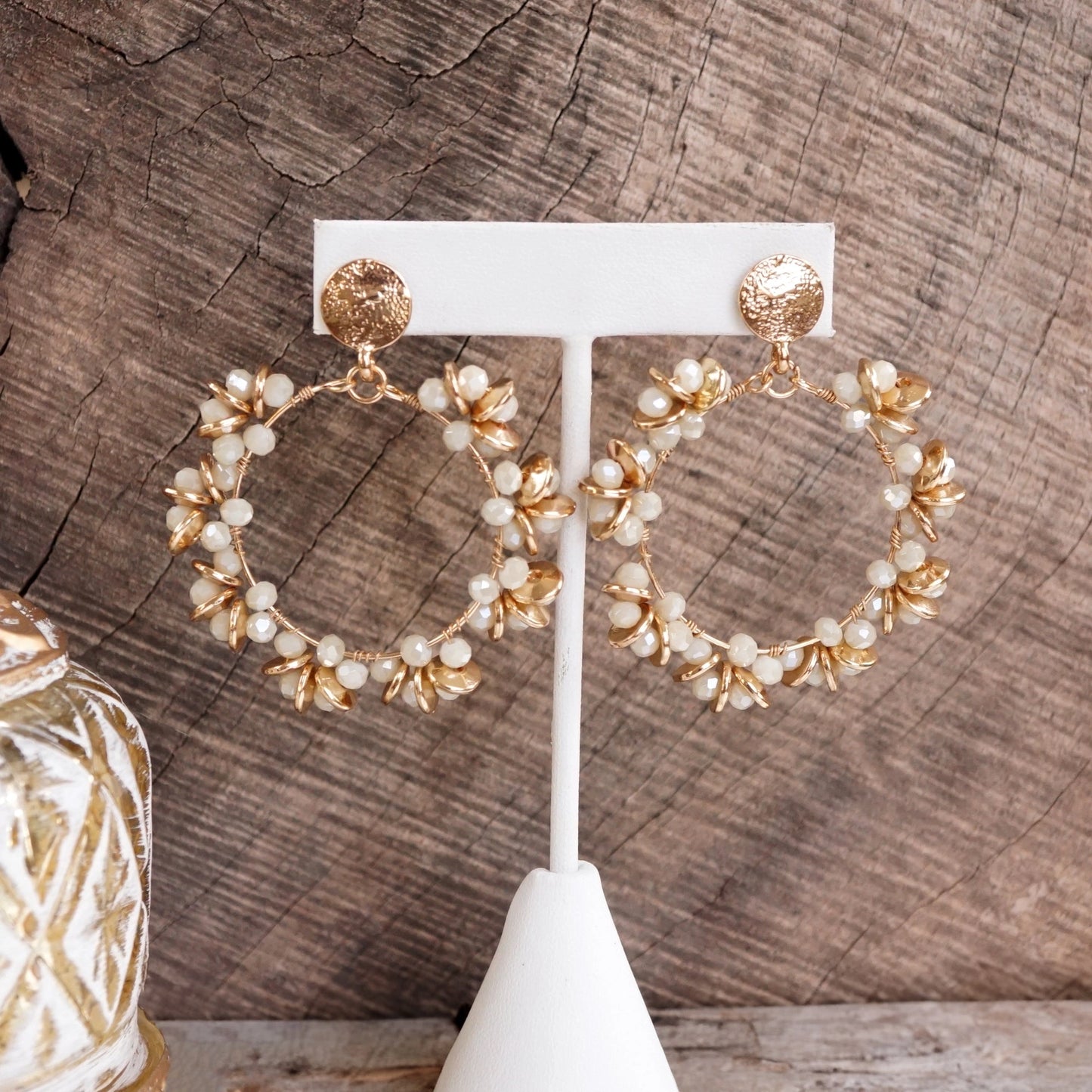 Floral Wreath Earrings | Cream & Gold