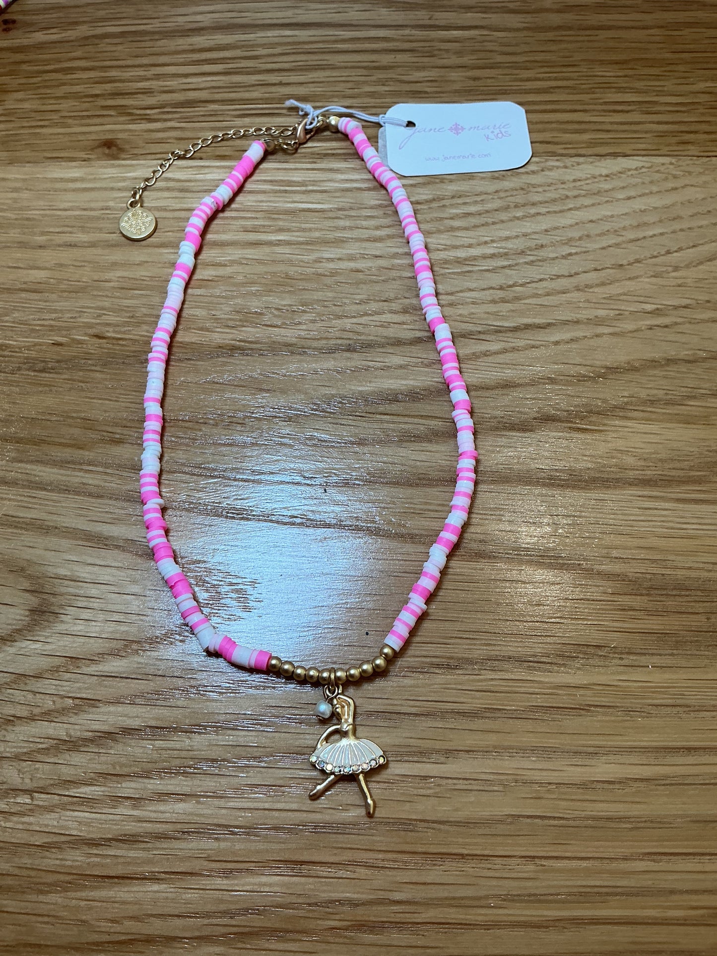 Girls Pink Beaded Ballerina Necklace | Jane Marie
