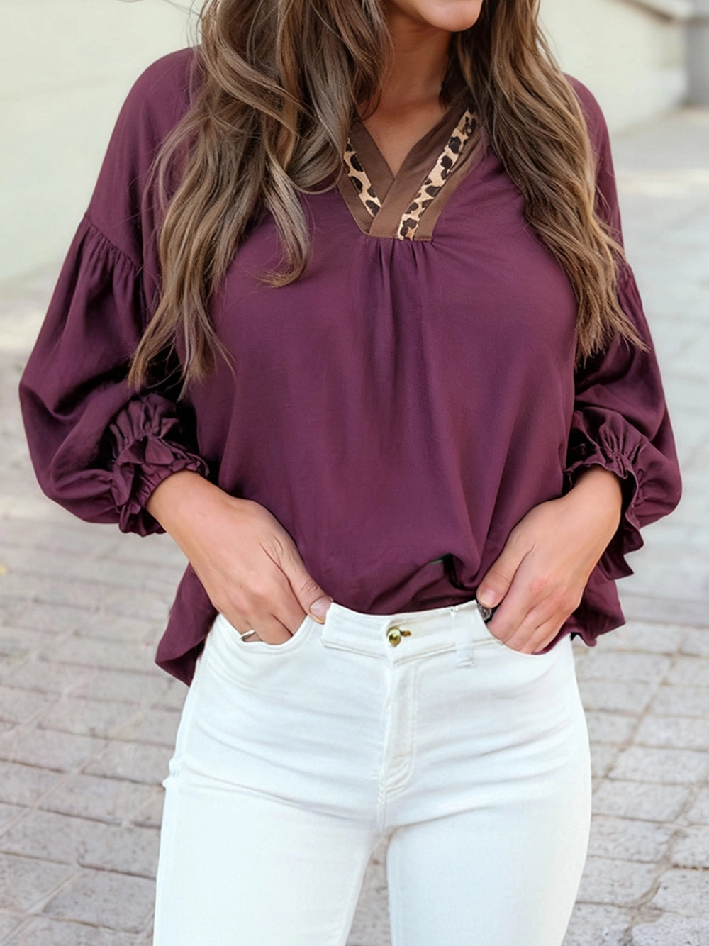 Leopard Trim Violet Top