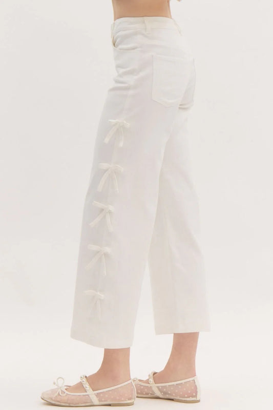 White Bow Tie Crop Denim Jeans