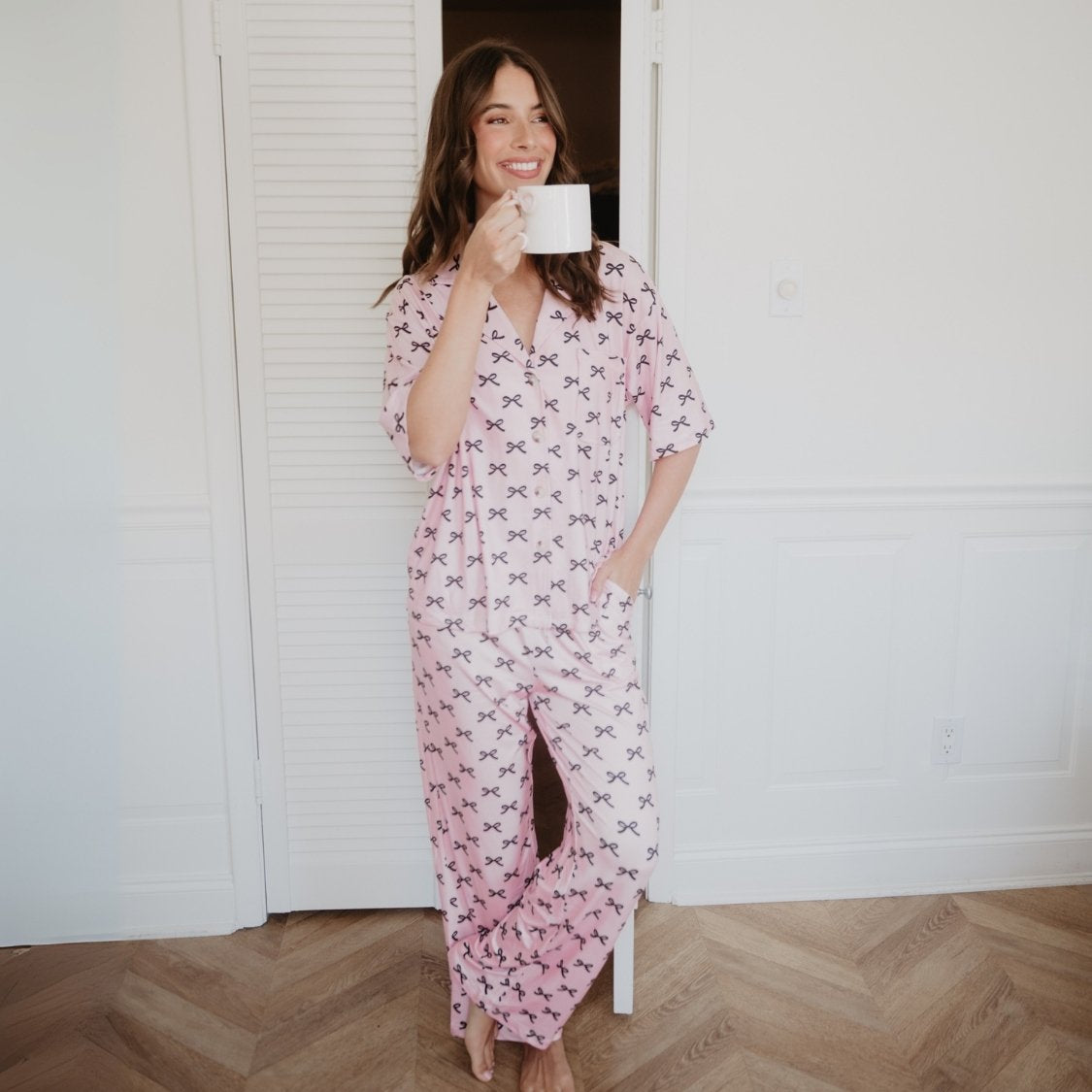Pink Pajama Set with Black Bows