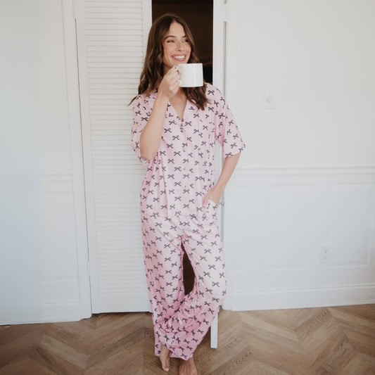 Pink Pajama Set with Black Bows