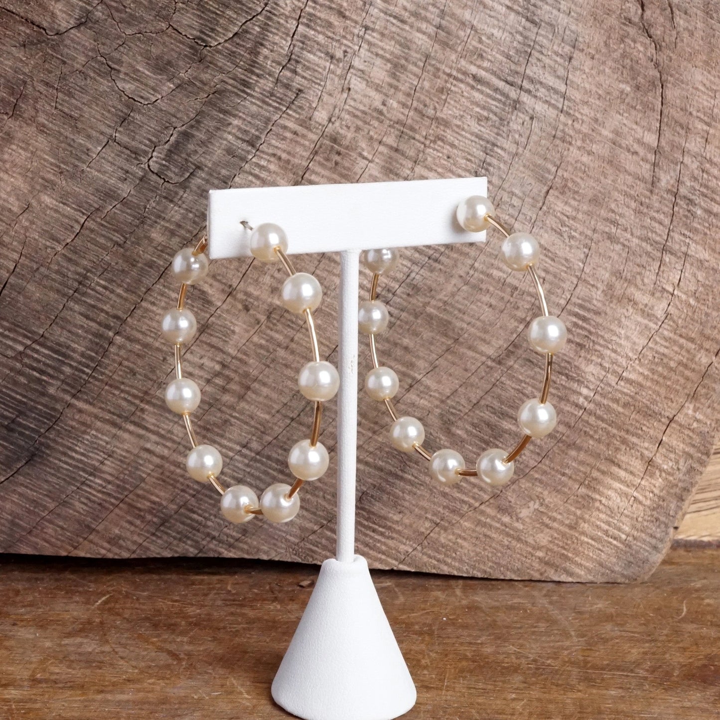 Large Golden Hoop Earrings with Pearls