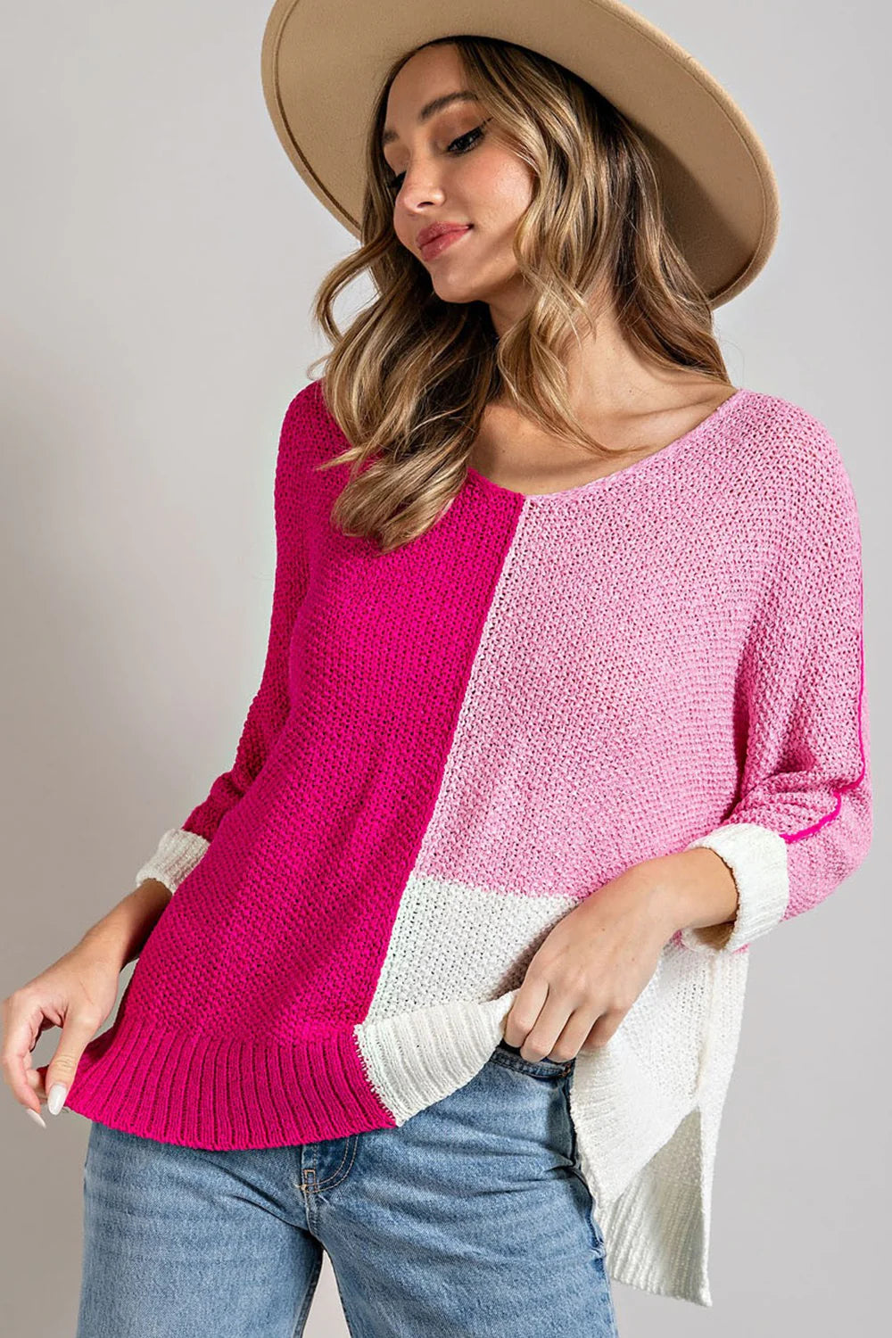 Plus Pink Color Block Sweater