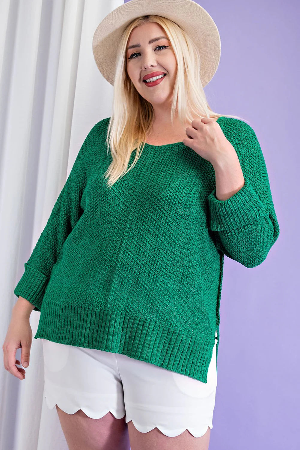 Plus Green Crew Neck Knit Sweater