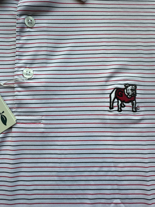 UGA Standing Dawg Betula Performance Polo | White with Red & Black Stripes