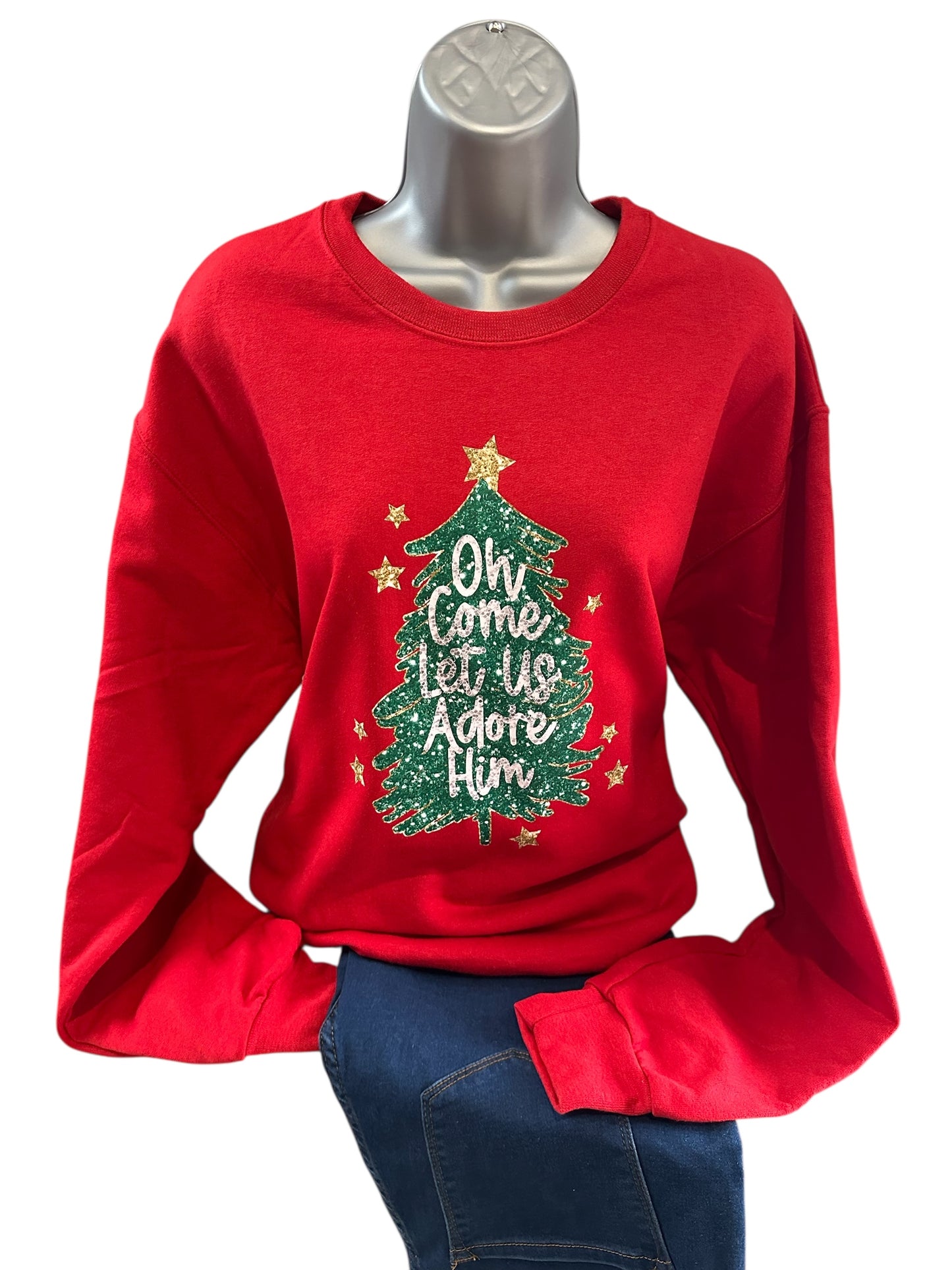 Let Us Adore Him Christmas Tree Sweatshirt