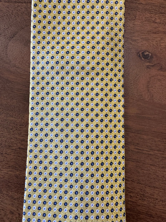 Yellow Navy & White Dot Silk Woven Tie