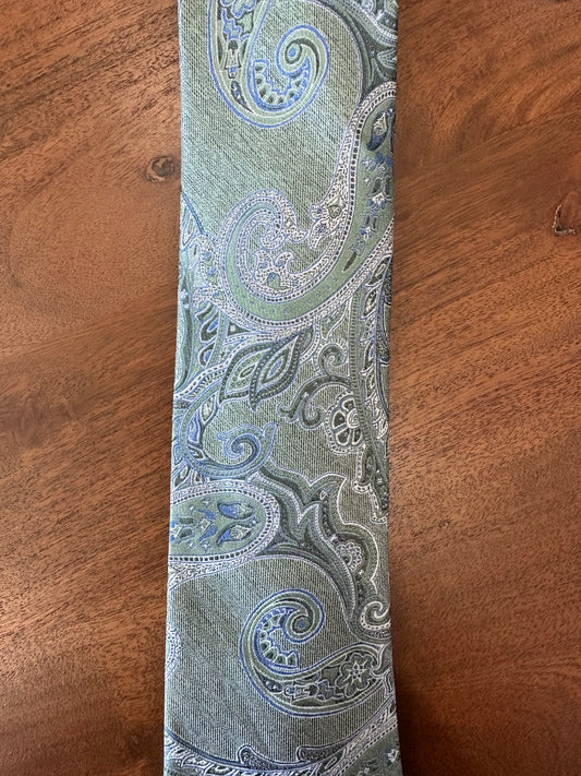 Green Paisley Silk Woven Tie
