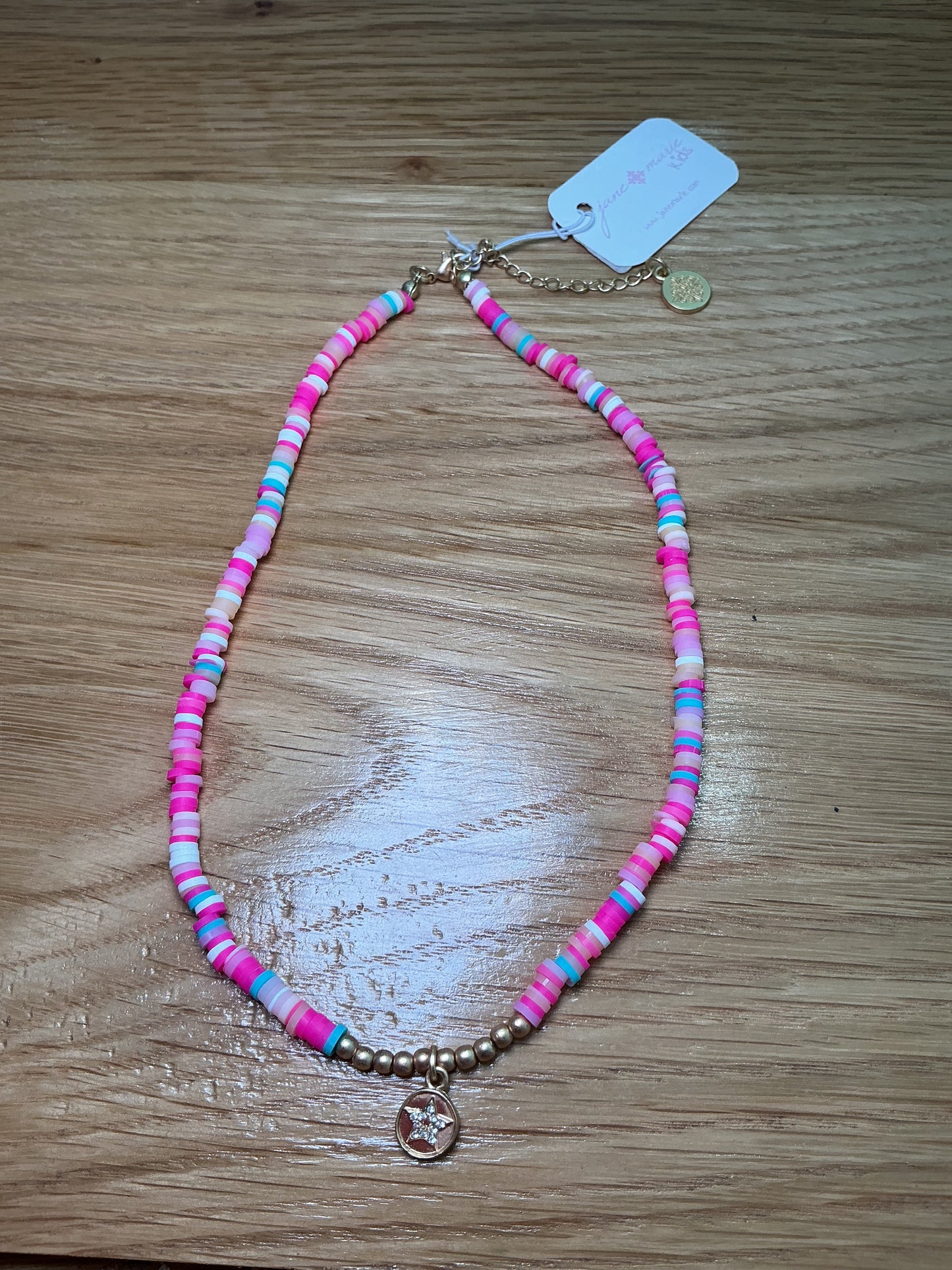Girls Pink Beaded Gold Star Necklace | Jane Marie
