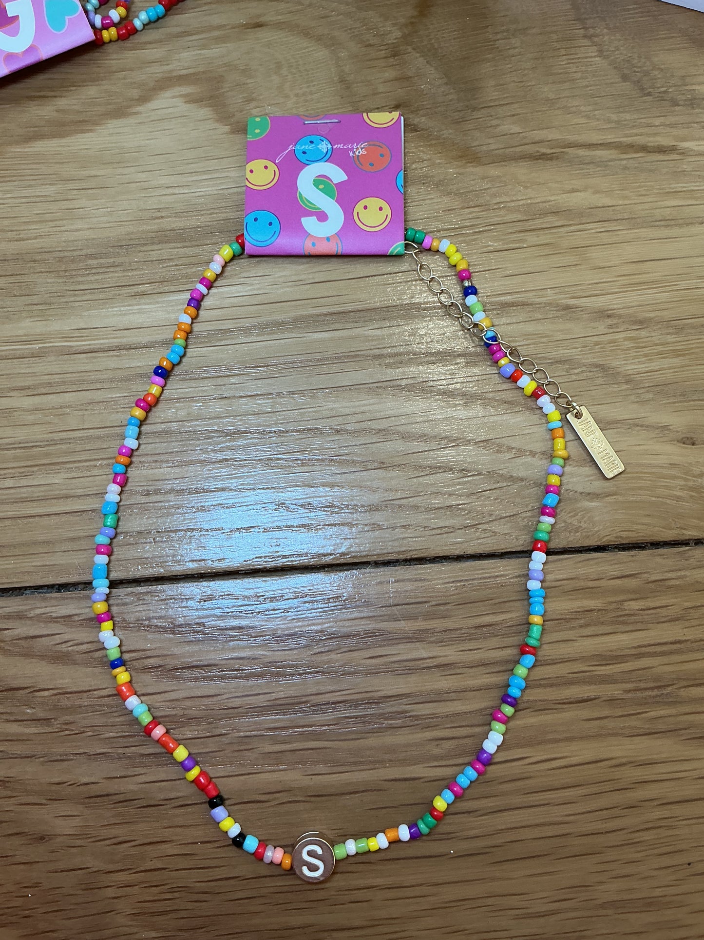 Girls Multi Color Beaded 'S' Initial Necklace | Jane Marie