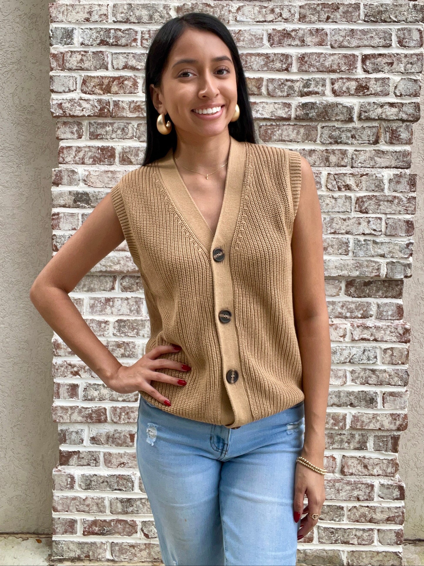 V Neck Button Up Sweater Vest