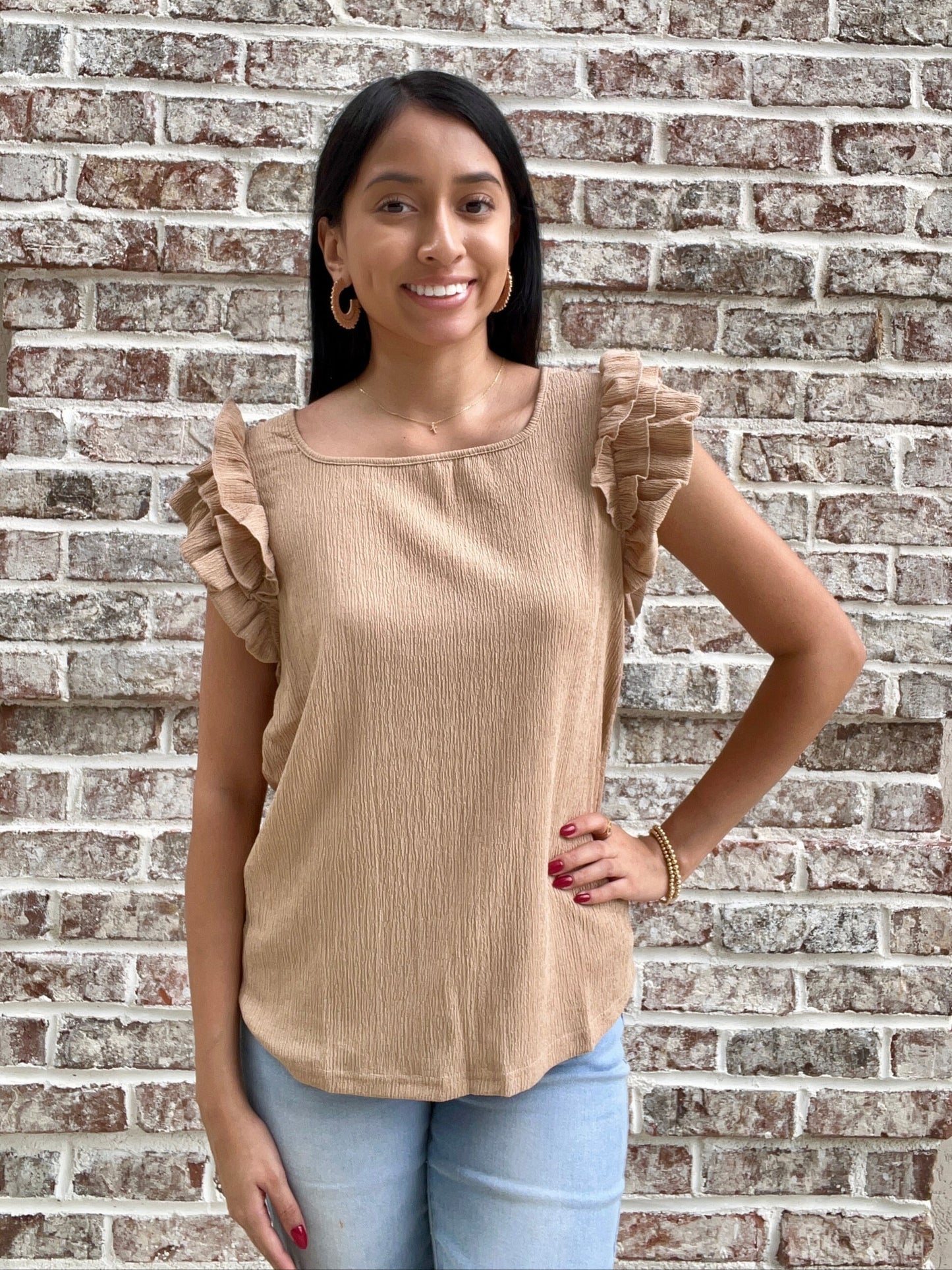 Ruffle Sleeve Square Neck Tank