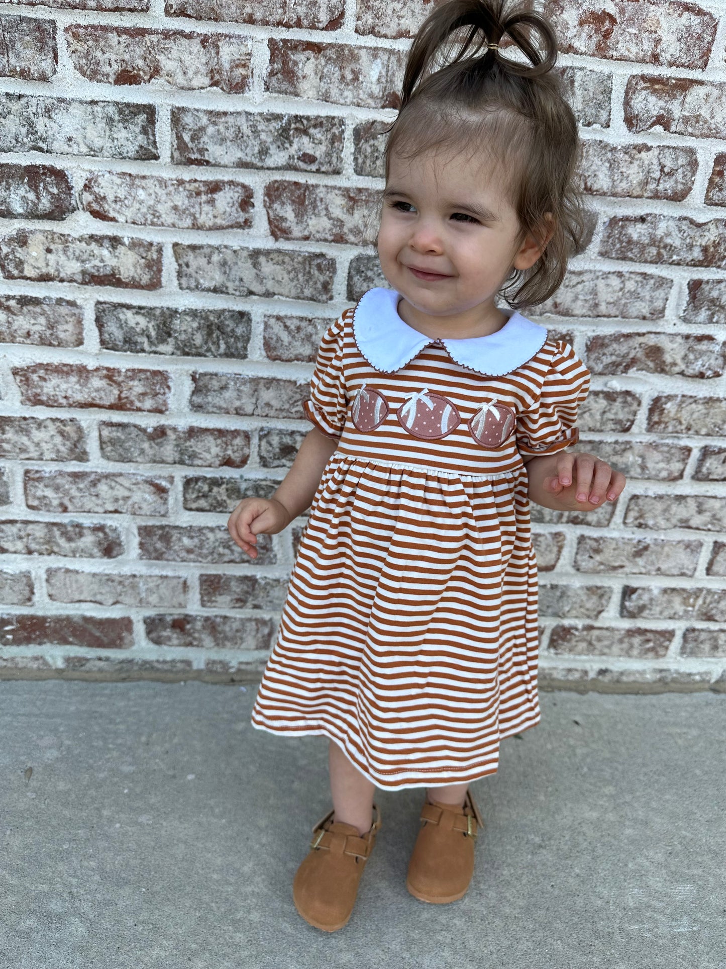 Brown Stripe Football Applique Dress