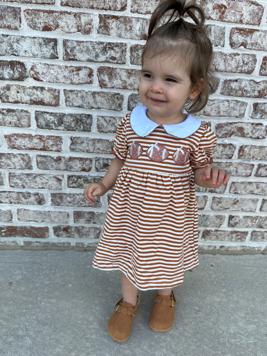 Brown Stripe Football Applique Dress