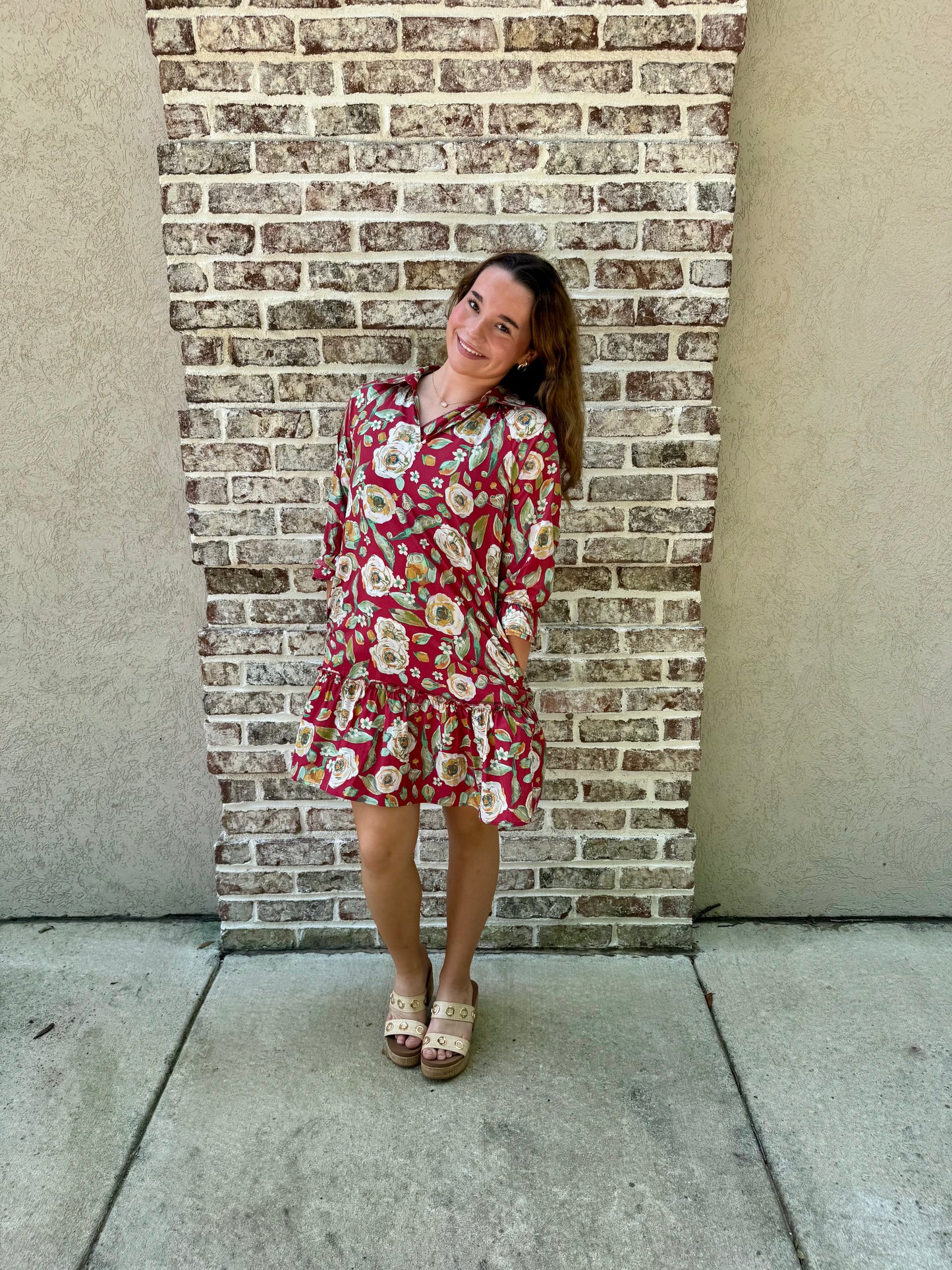 Red Floral Shift Dress
