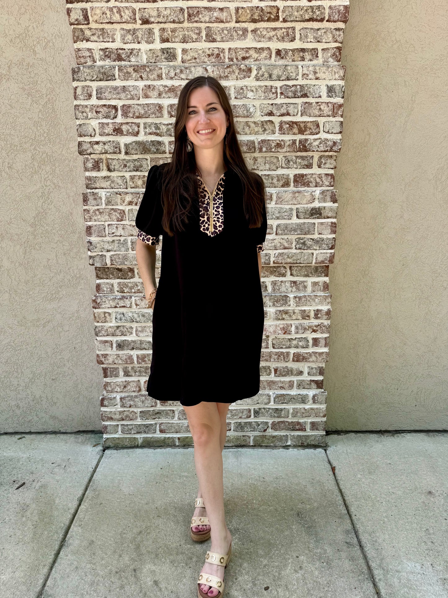 Leopard Trim Shift Dress