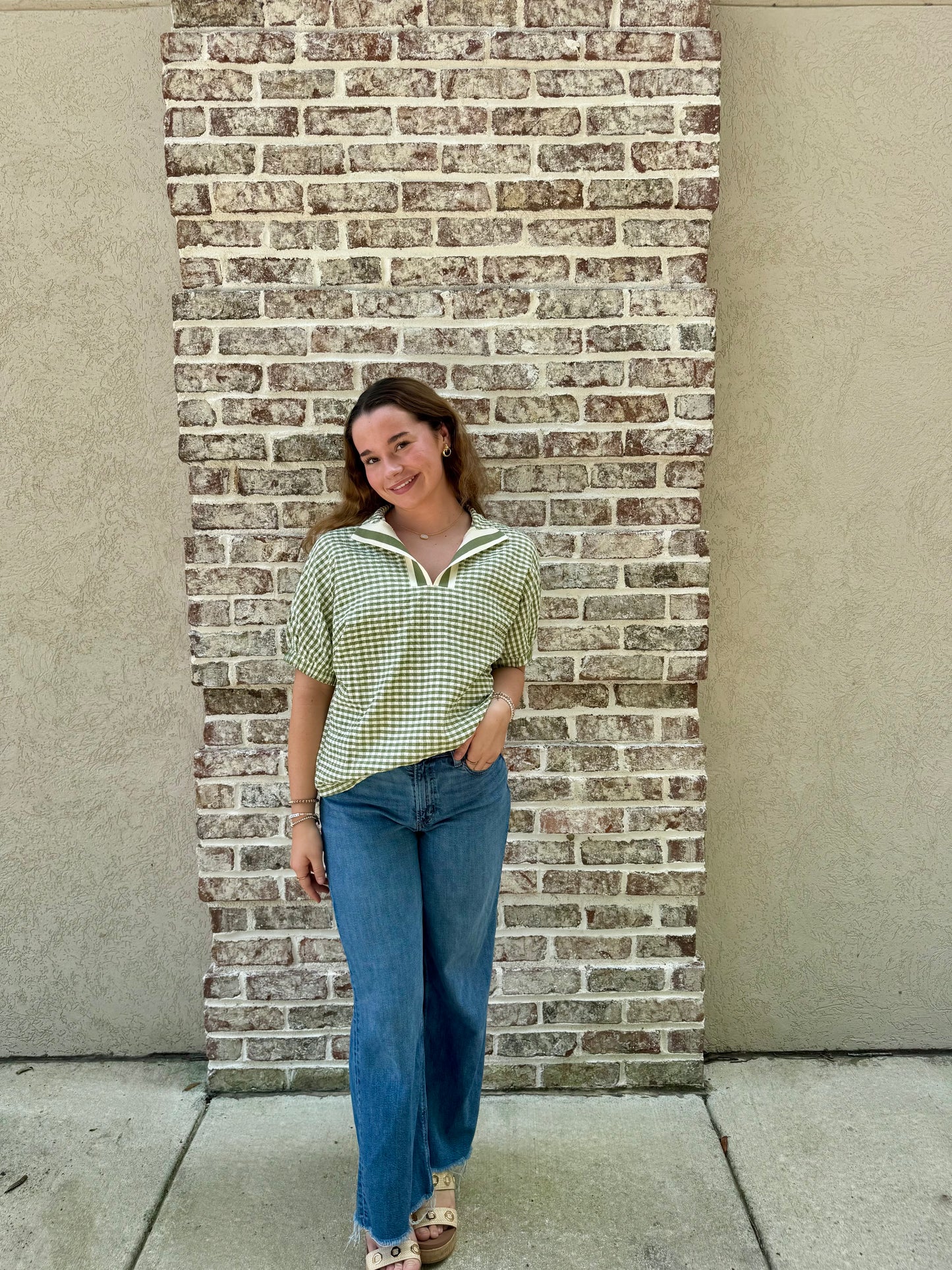 Green Gingham Top