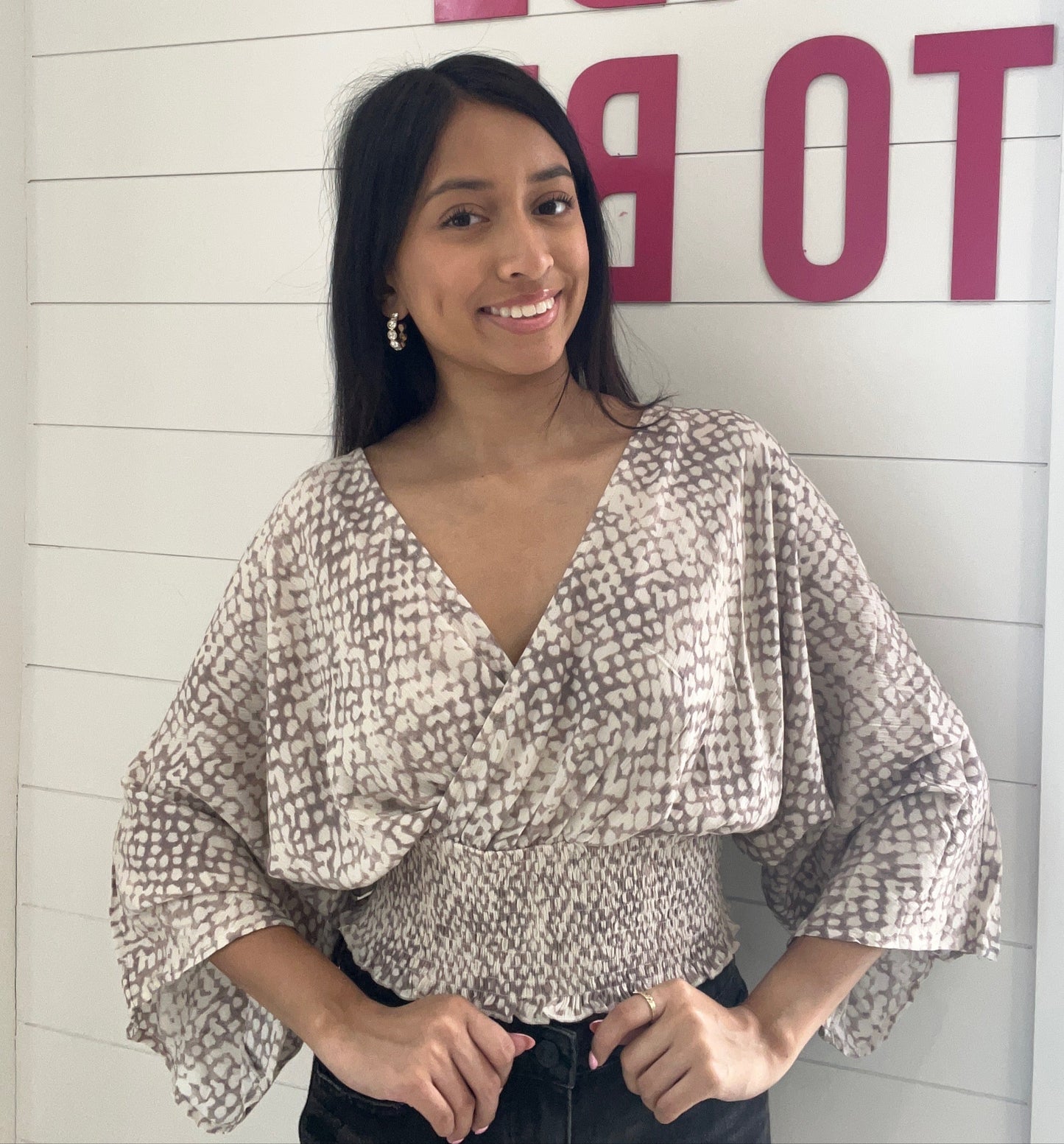 Kimono Sleeve Smock Waist Top