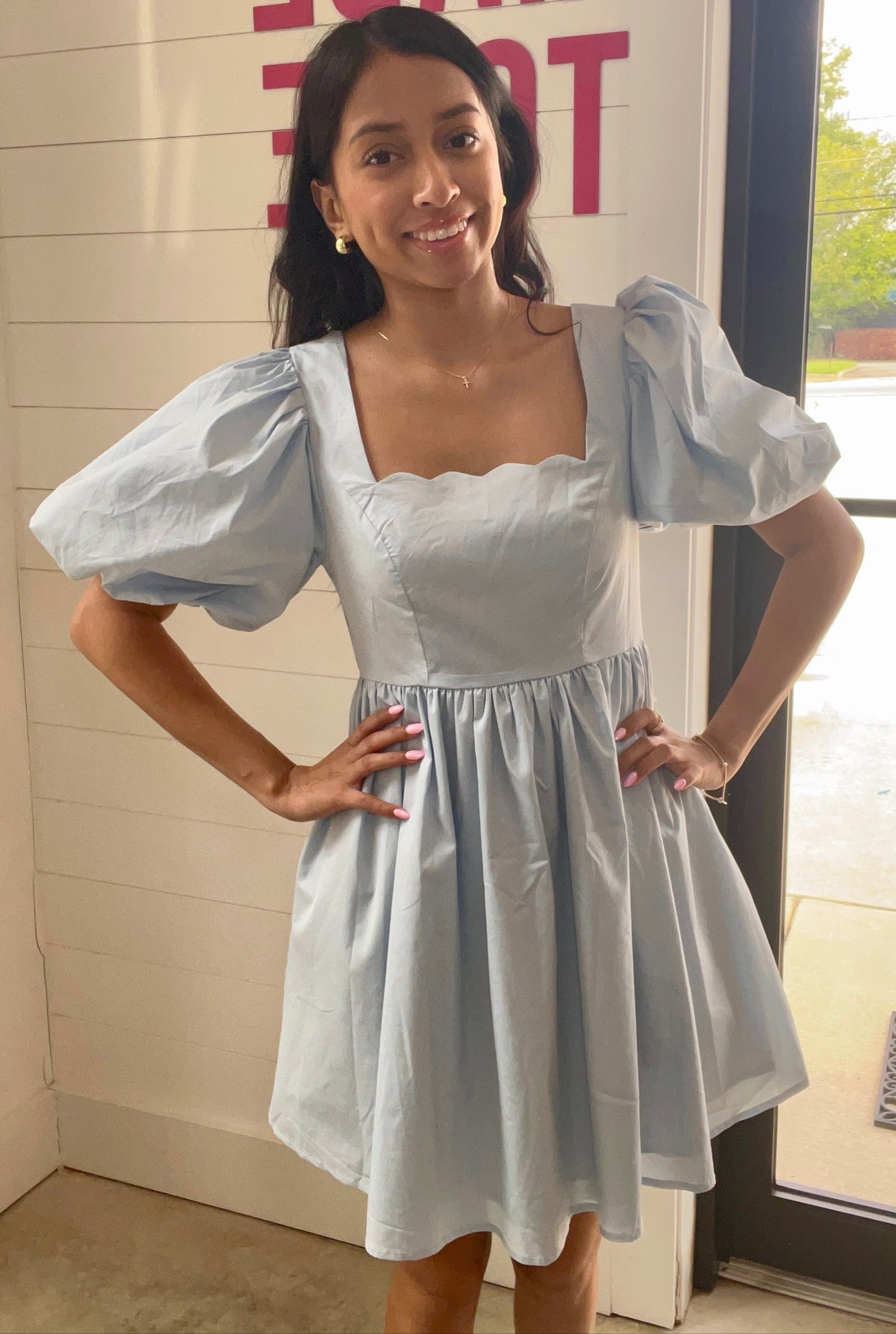 Sweet Scallop Cutout Babydoll Dress M