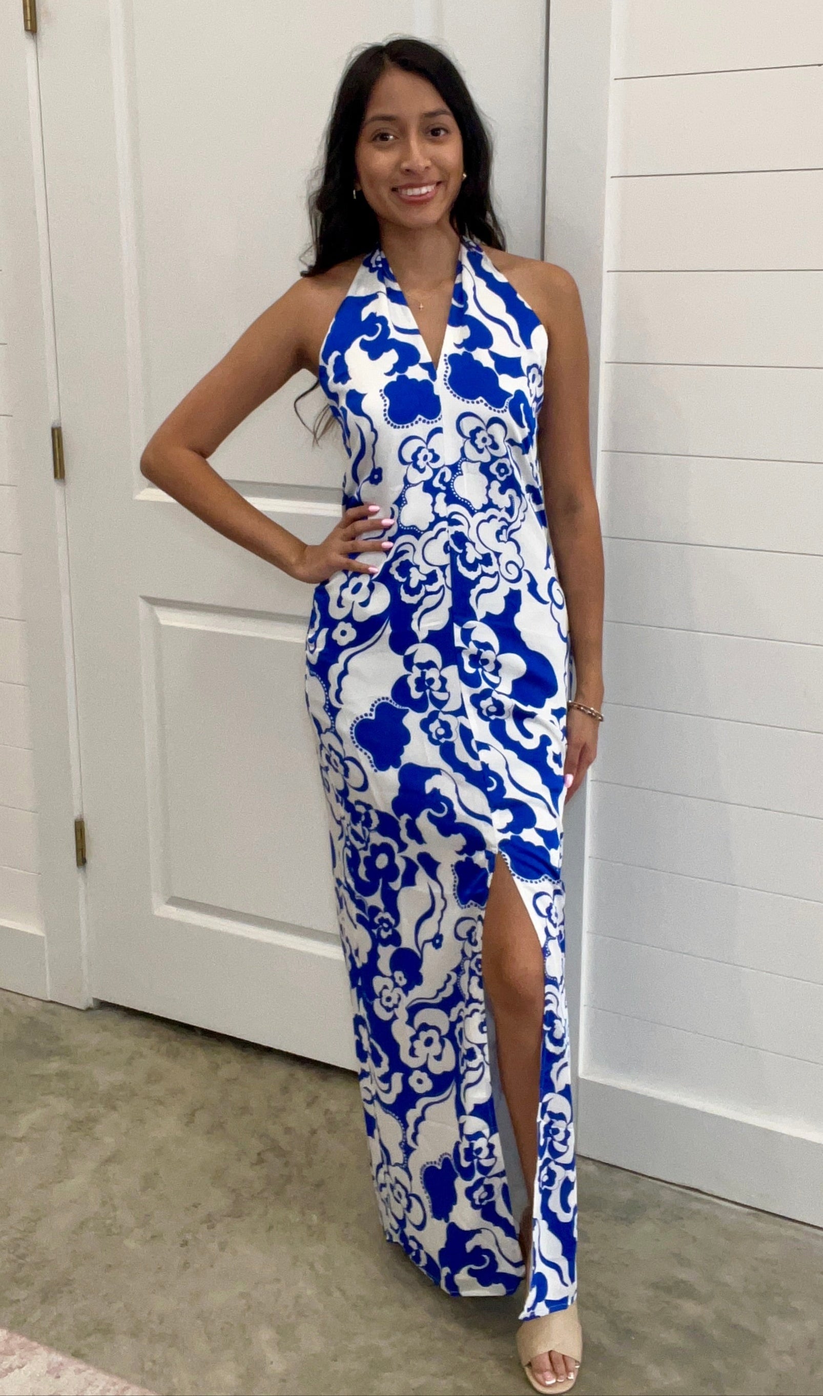 Ocean to Island Halter Maxi Dress L