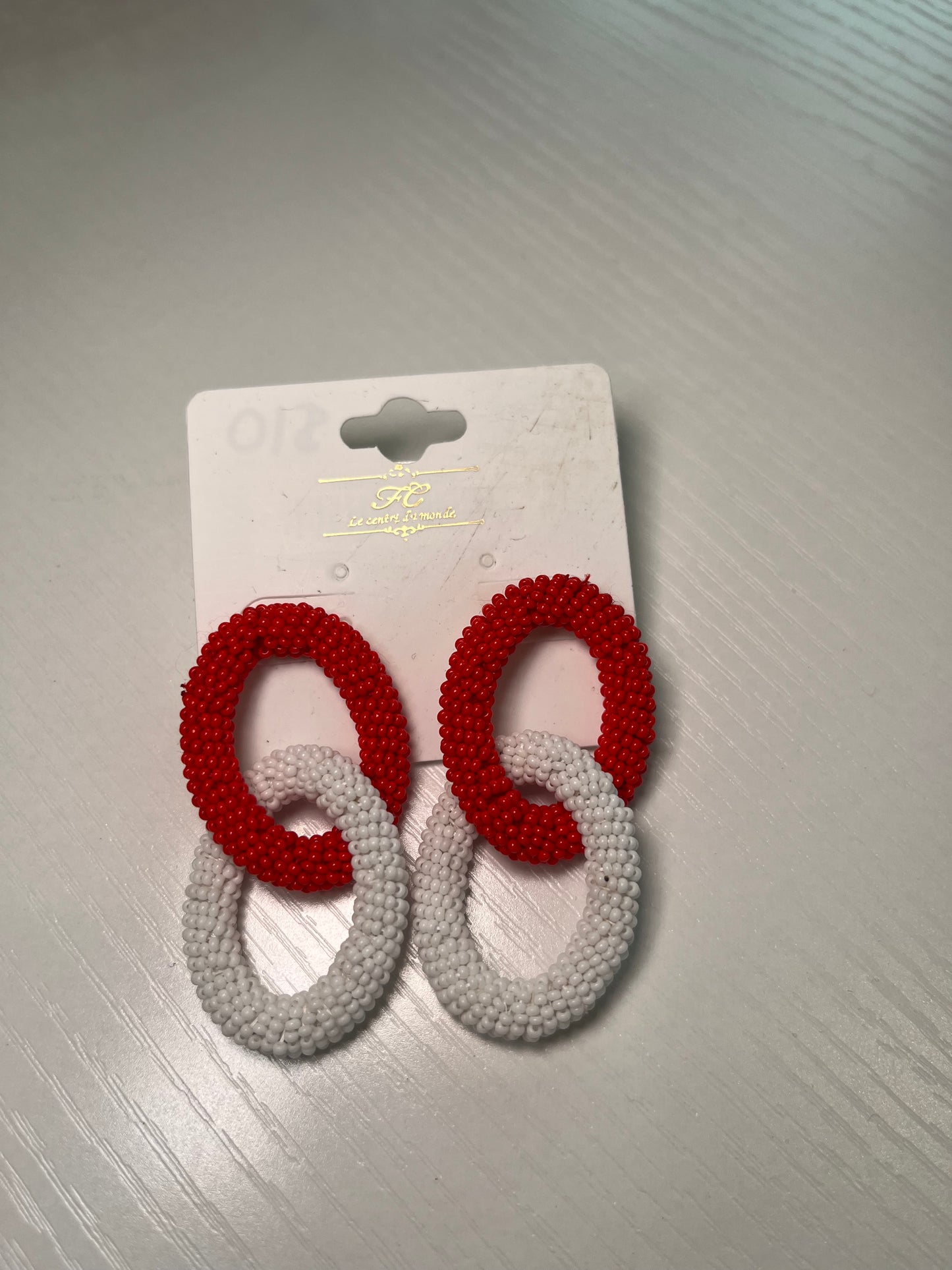 Beaded Red & White Earrings