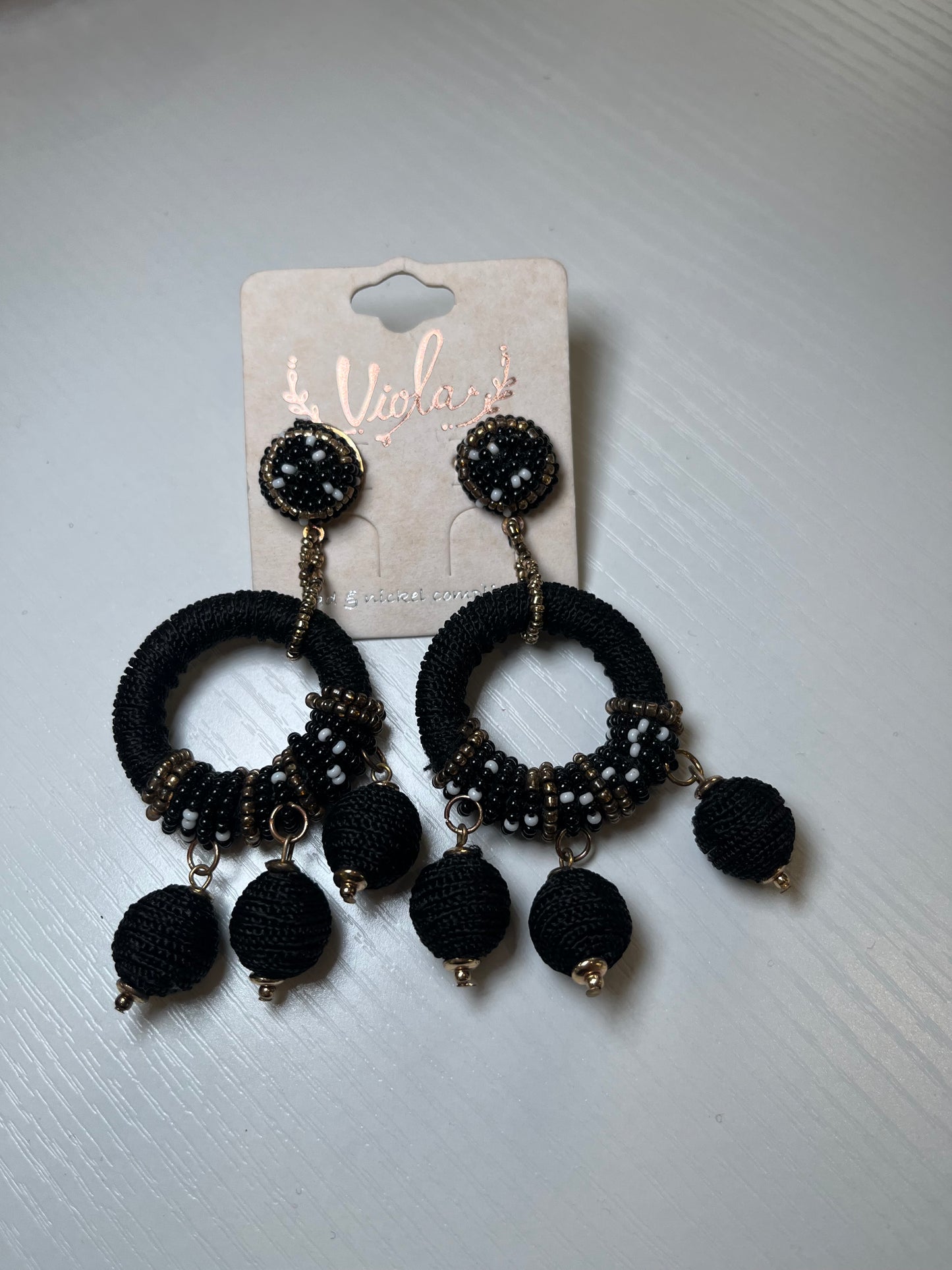 Black & Gold Beaded Earrings