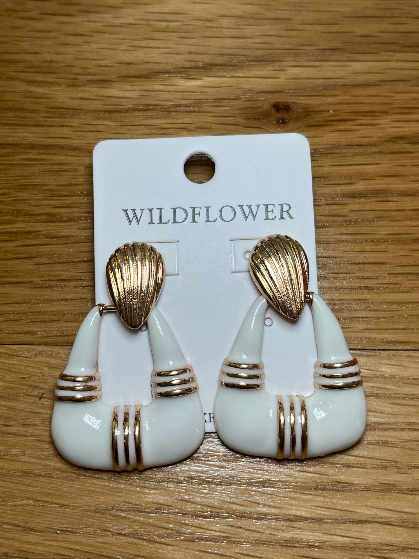Chunky White & Gold Door Knocker Earrings