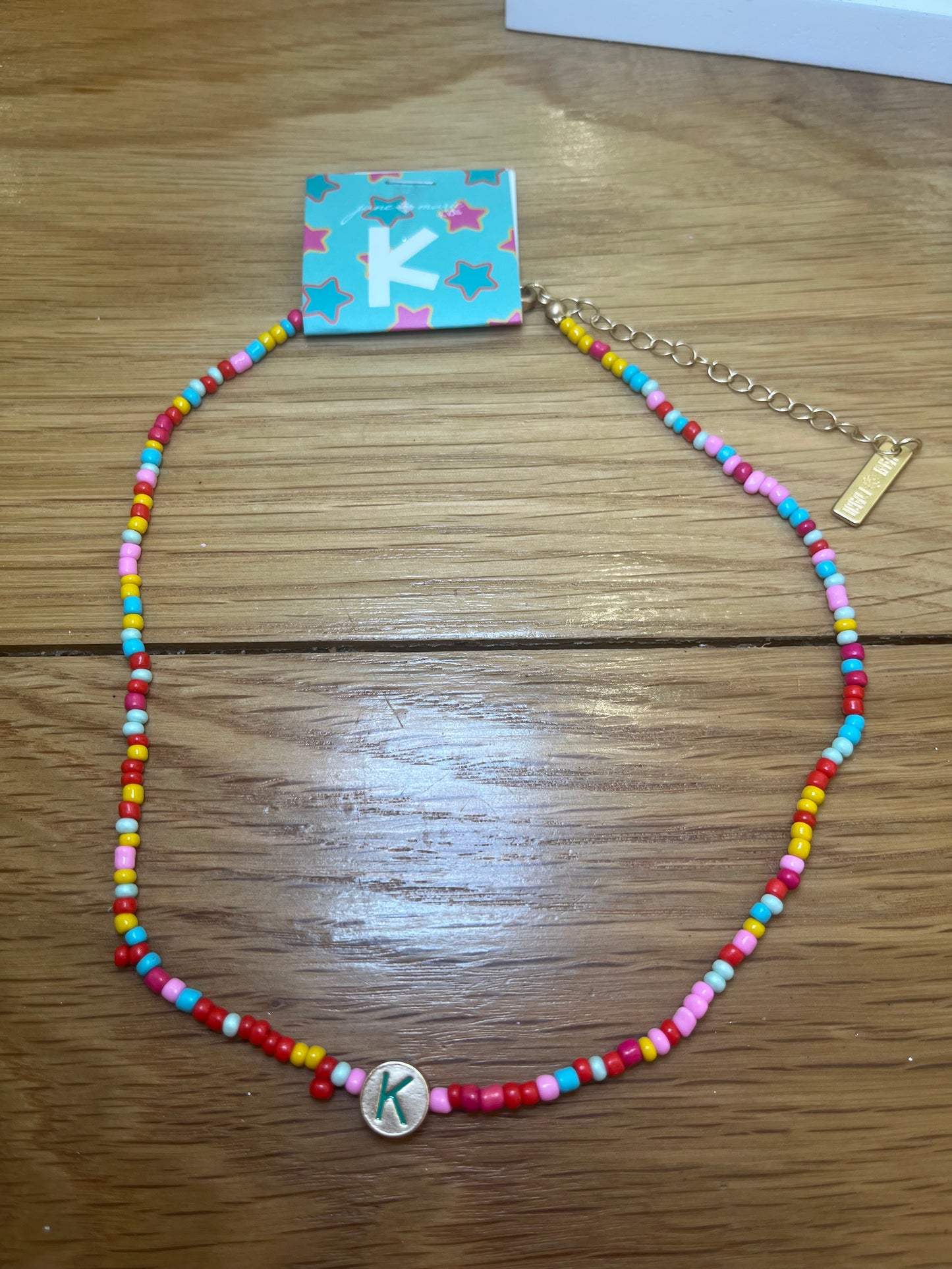 Girls Multi Color Beaded 'K' Initial Necklace | Jane Marie