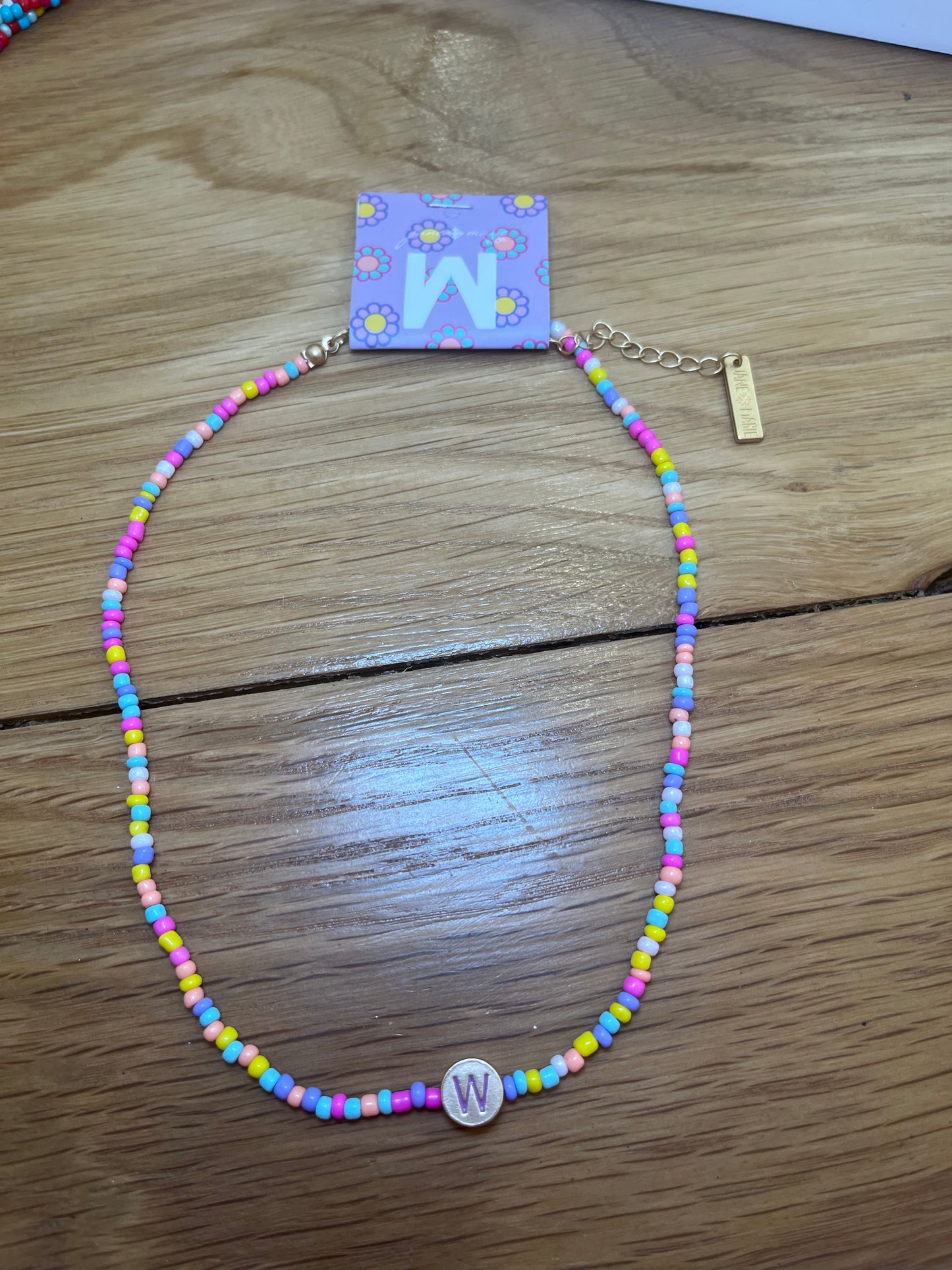 Girls Multi Color Beaded 'W' Initial Necklace | Jane Marie