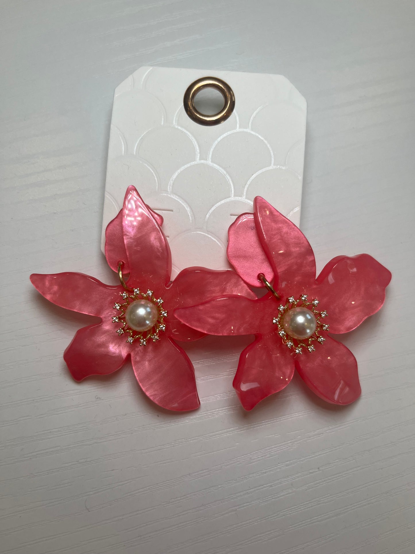 Pink Pearl Centered Flower Earrings