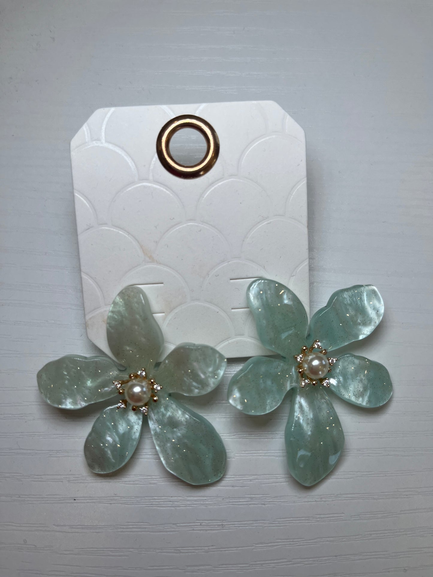 Light Blue Pearl Centered Flower Earrings