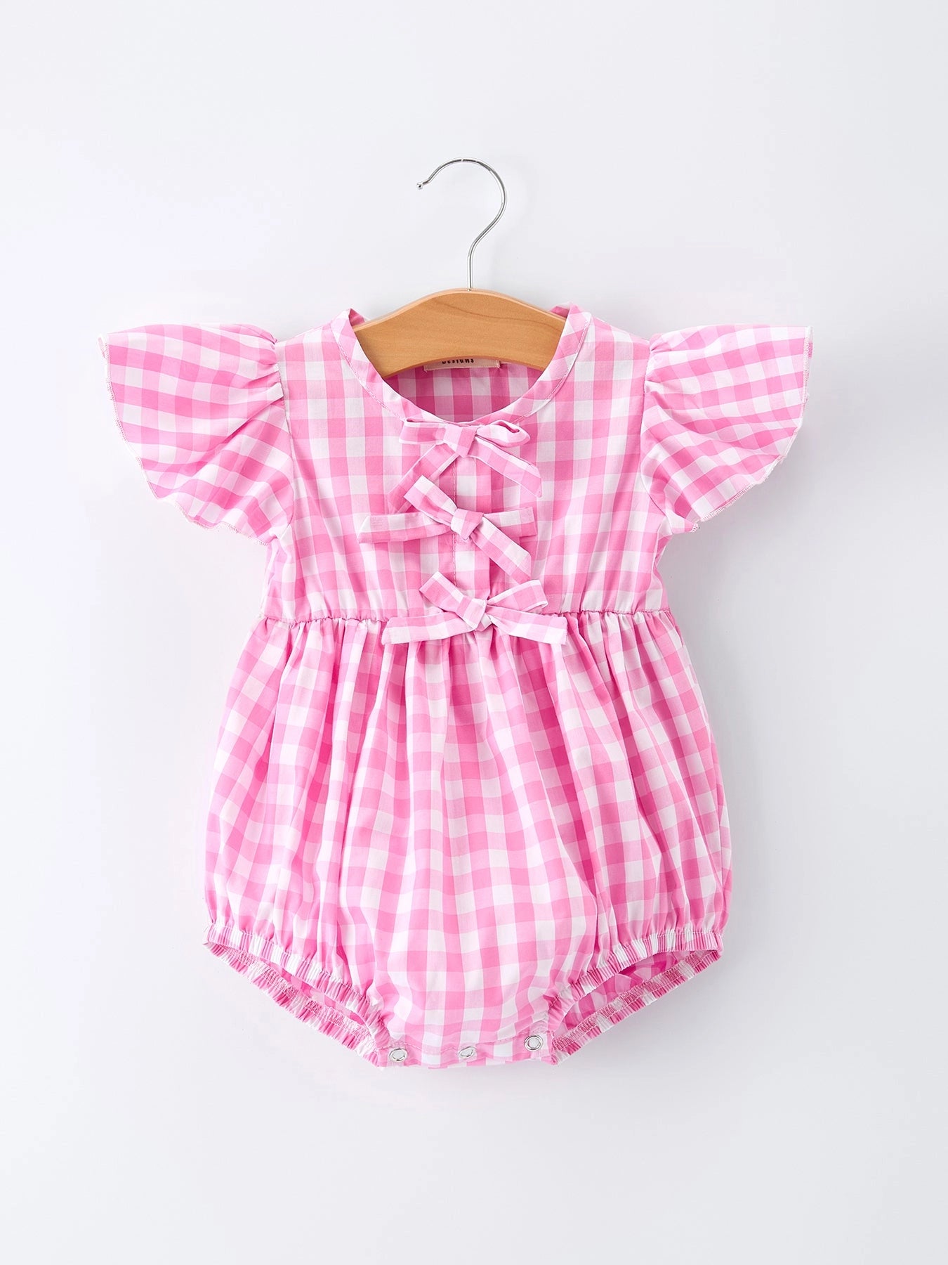 Pink Plaid Flutter Sleeve Romper