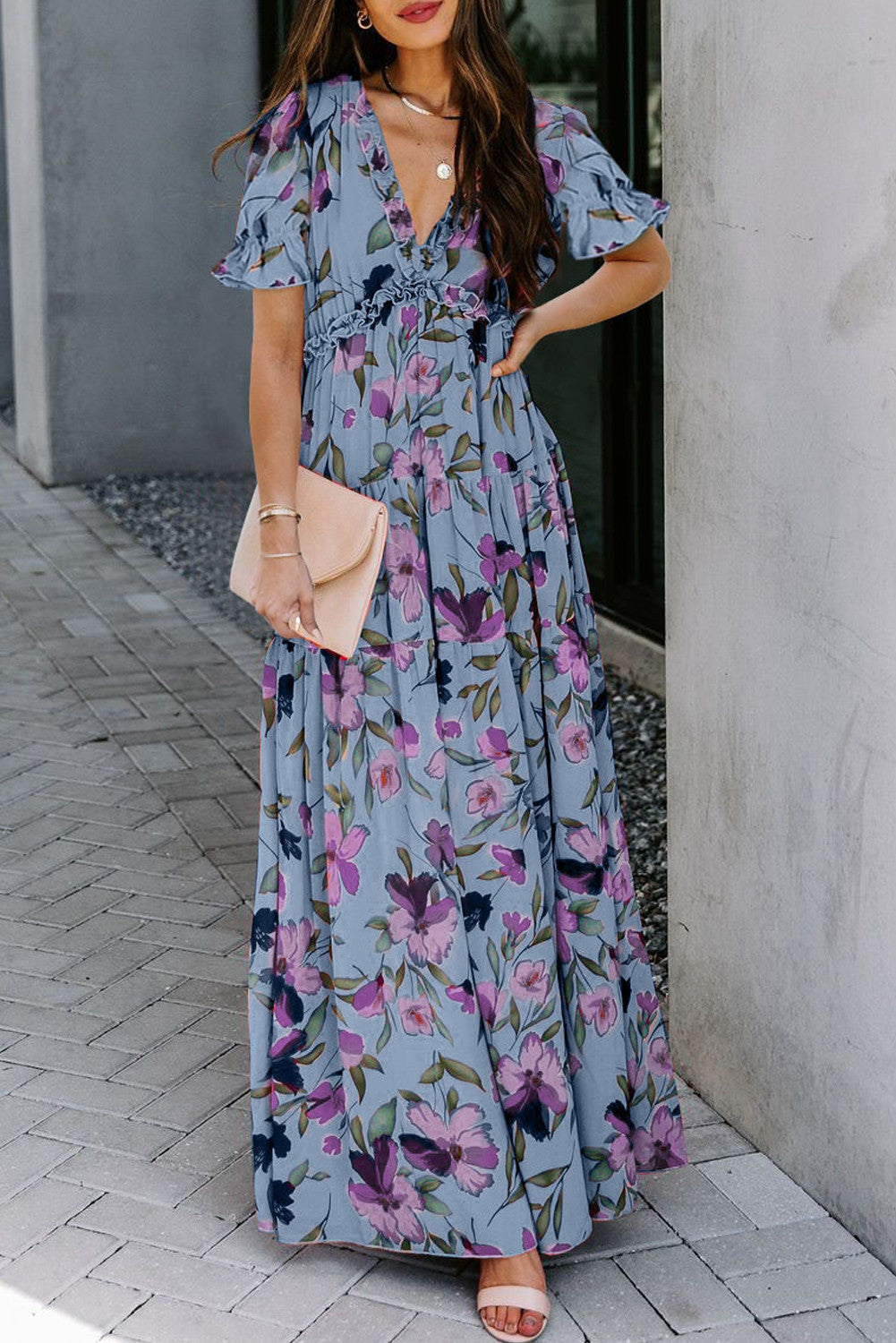 Purple Floral Print Maxi Dress