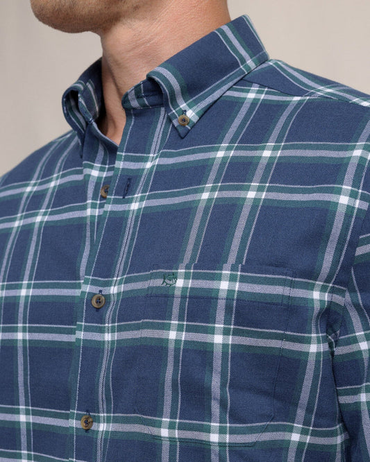 Heron Plaid Flannel Intercoastal Long Sleeve Sport Shirt | Dress Blue