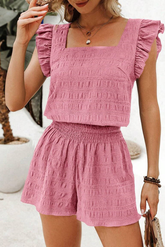 Textured Square Neck Set | Pink