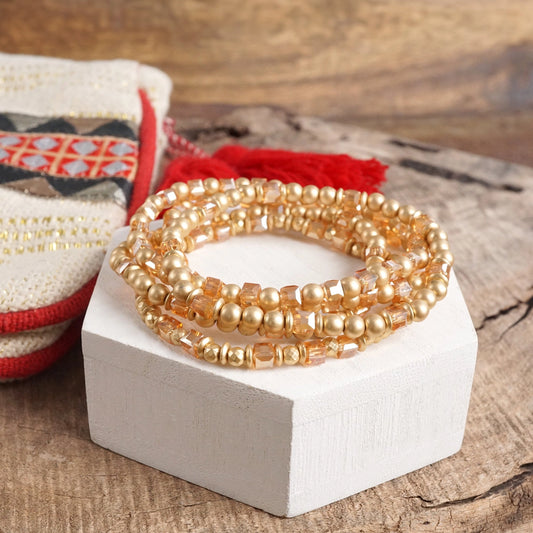 Glass & Gold Beaded Bracelet Set of 5 | Natural