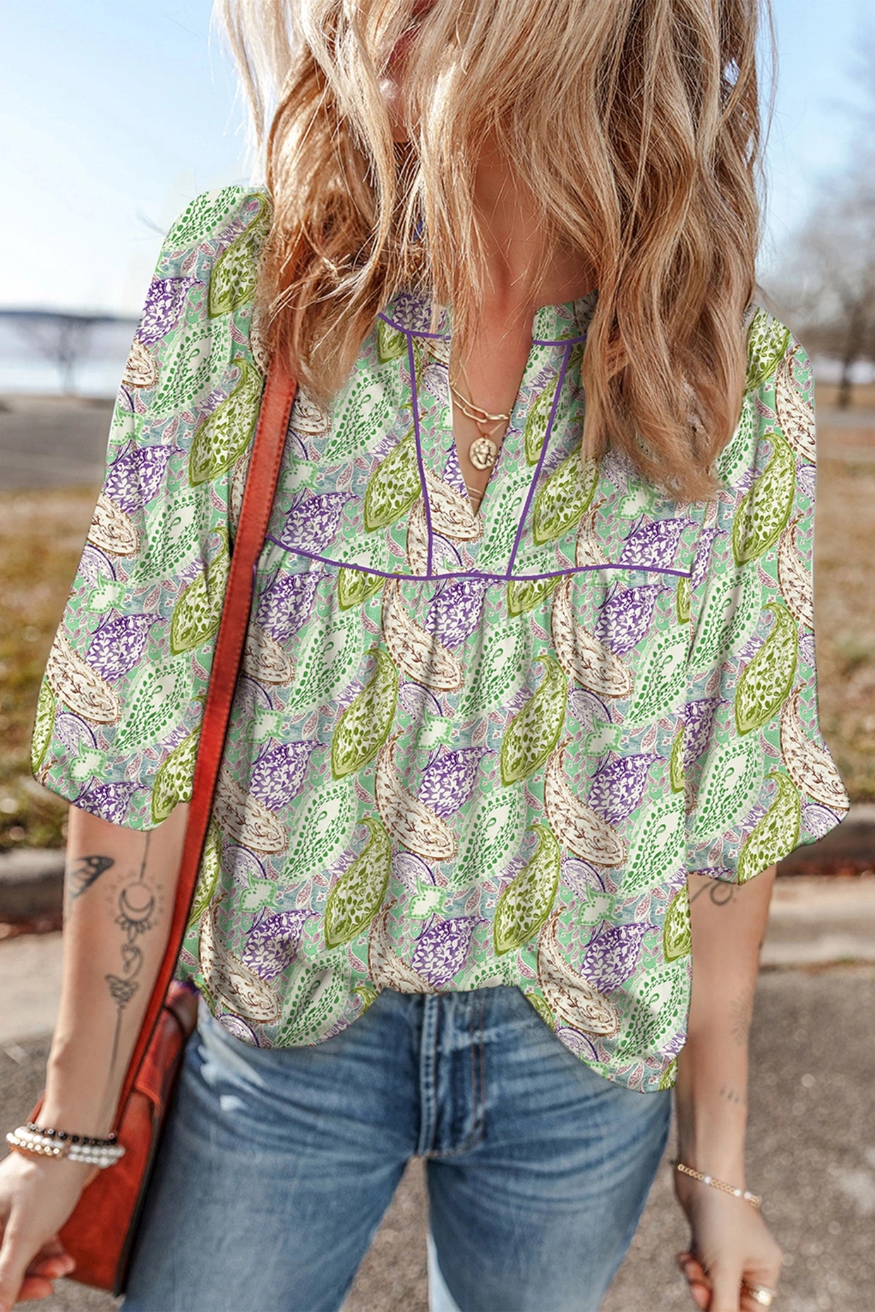 Paisley Print Puff Sleeve Blouse
