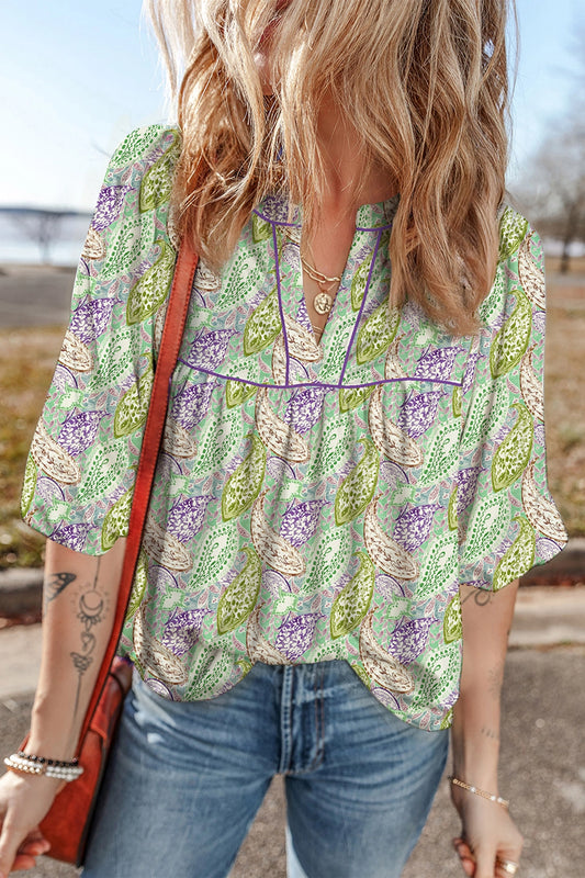 Paisley Print Puff Sleeve Blouse