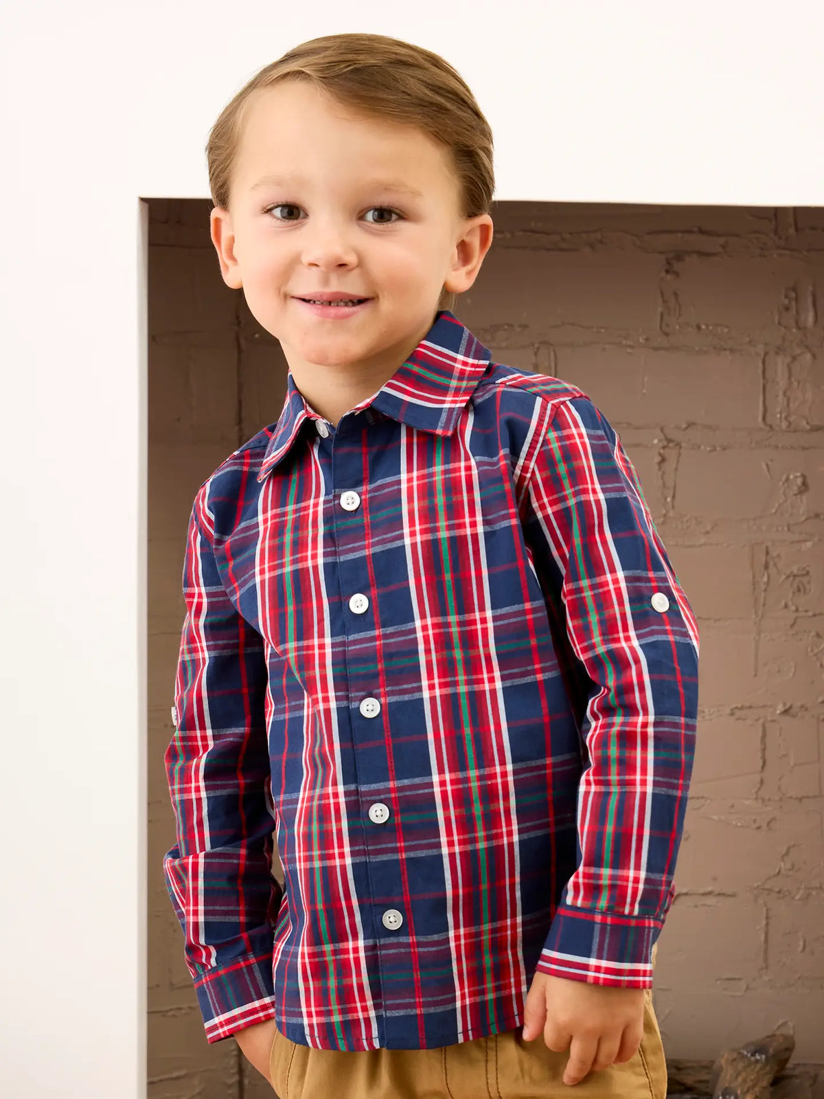 Youth Navy Plaid Button Down