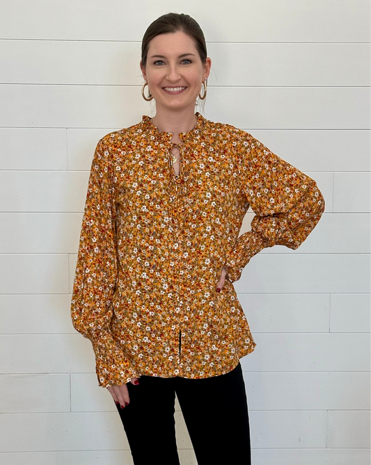 Boho Floral Bubble Sleeve Top