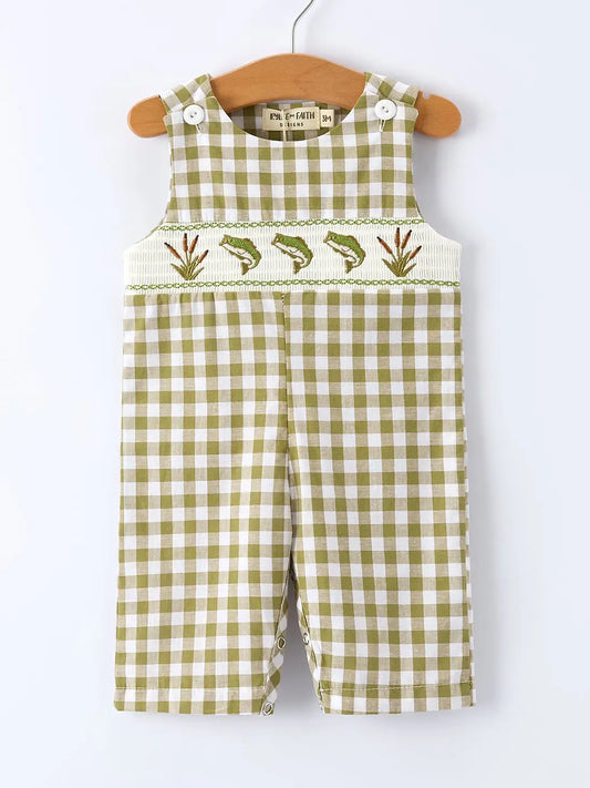 Plaid Embroidered Fish Romper