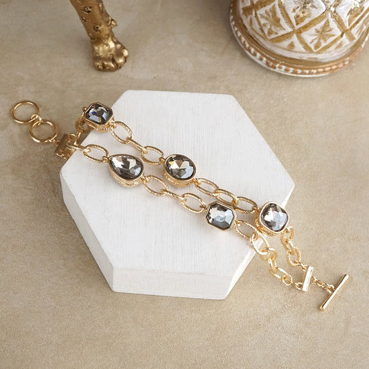Gray Crystal Double Chain Bracelet