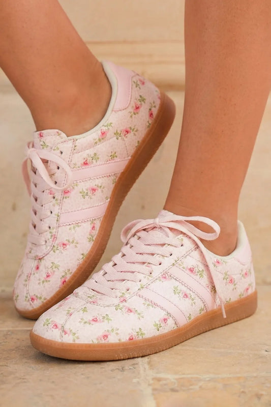 Light Pink Floral Leather Sneakers