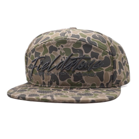 7 Panel Full Backwoods Camo Gray Script Hat