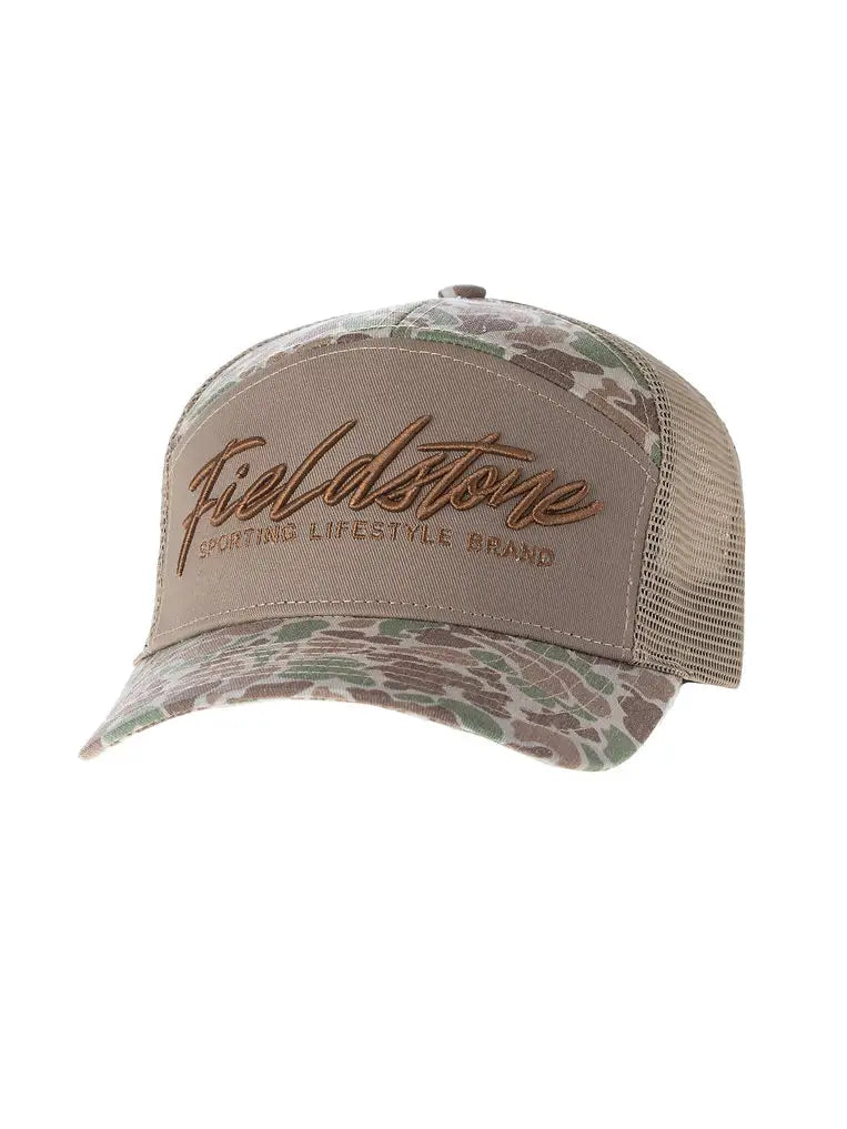 7 Panel Script Logo Hat - Camo